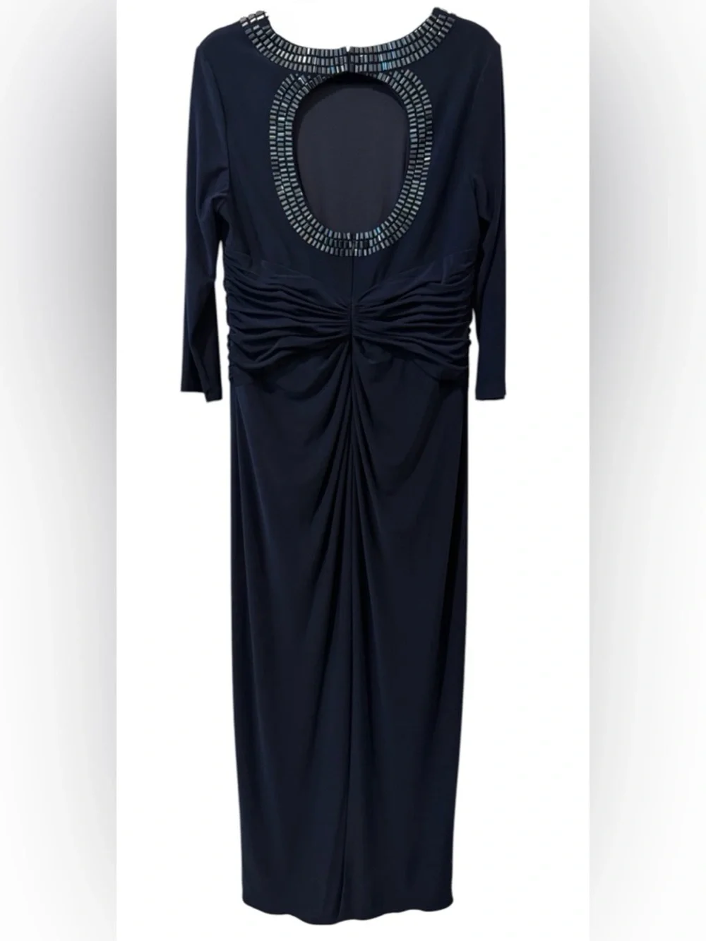Adrianna Papell Navy Beaded Embellished Neck Gown Twist Waist Keyhole Back 14 - Picture 14 of 16